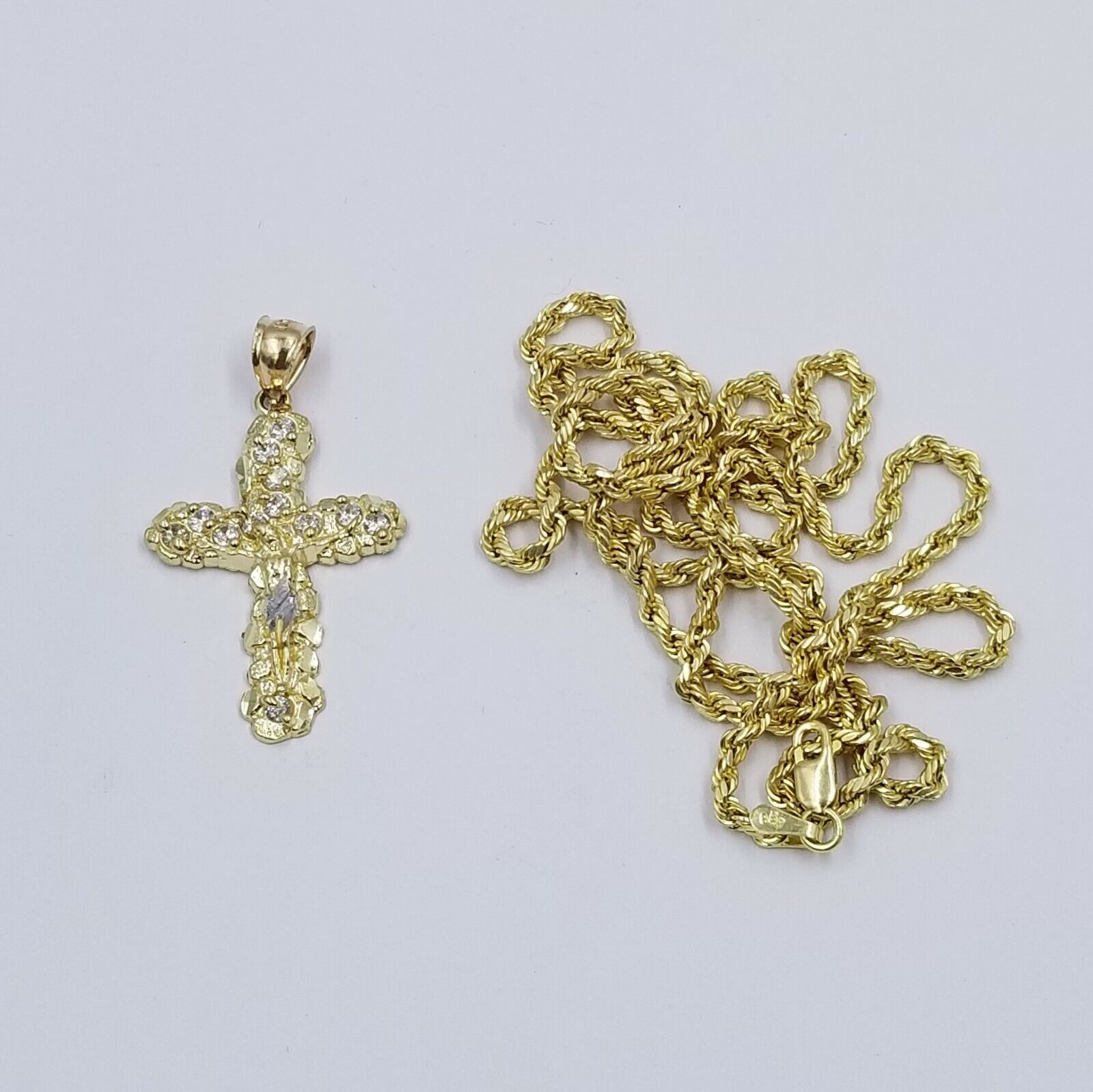10k Yellow Gold Crucifix Cross Jesus Pendant Rope Chain 18" 20" 22" 24" 26" - GoldenlinQ